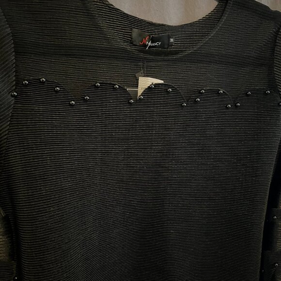 N by Nancy mod avant garde unique puff sleeve scallop neck blouse black M - Picture 7 of 16